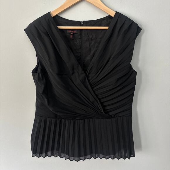 Escada Tops - Escada Top Womens US 10 Black Crepe Sleeveless Peplum Minimalist Quiet Luxury